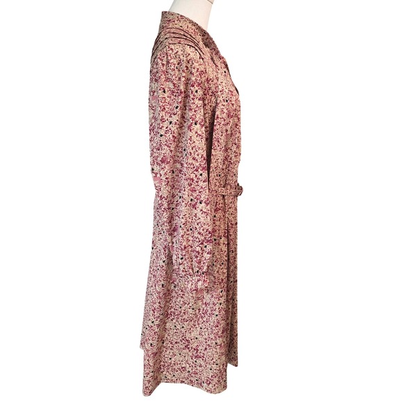 Margaret Selection Paris vintage‎ 80 Floral Print Midi Dress Belted Long Sleeve - Picture 6 of 12